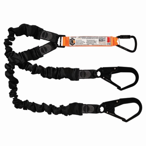 LINQ WEBBING LANYARD ELASTIC DBL LEG 1X D.A KARABINER 2X SCAFF HOOK